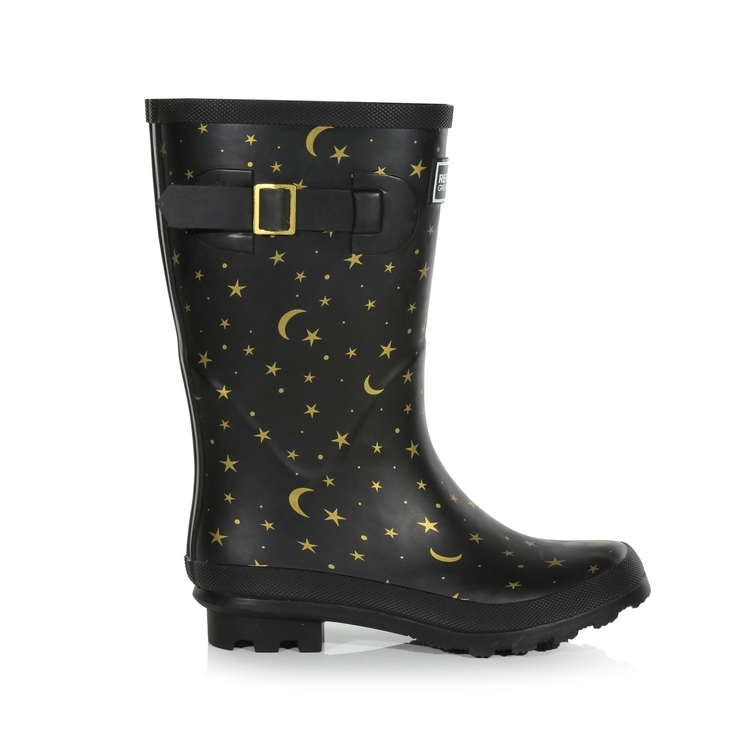 Kids Fairweather Wellies Black Metallic Star