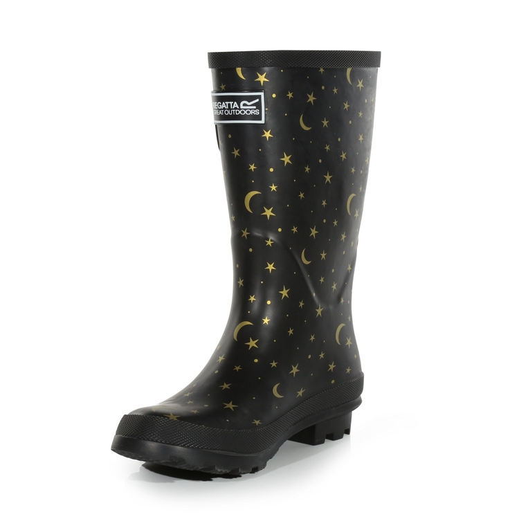 Kids Fairweather Wellies Black Metallic Star