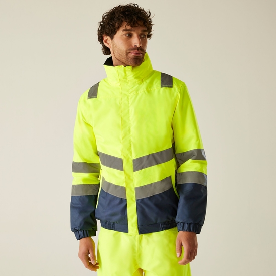 Men's Waterproof Hi-Vis Bomber Jacket Yellow Navy Regatta UK