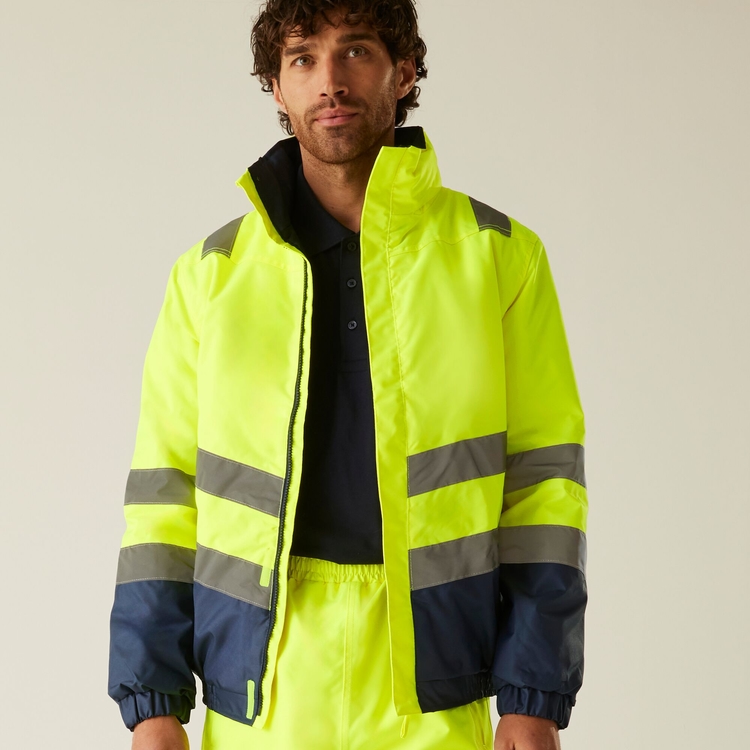 Men's Waterproof Hi-Vis Bomber Jacket Yellow Navy Regatta UK