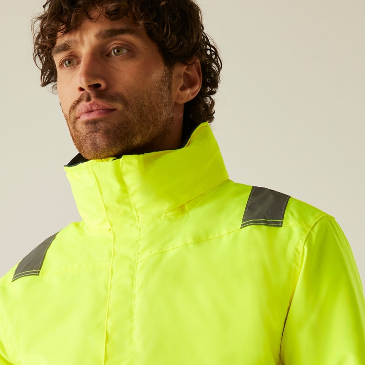 Men's Waterproof Hi-Vis Bomber Jacket Yellow Navy Regatta UK