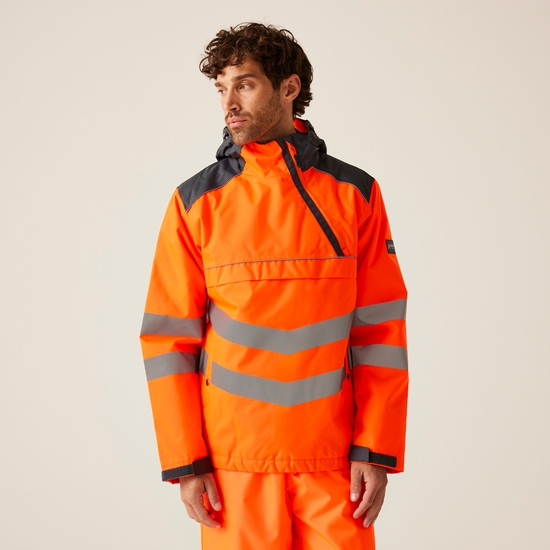 Men's Hi-Vis Waterproof Insulated Reflective Overhead Bomber Jacket Orange  Grey