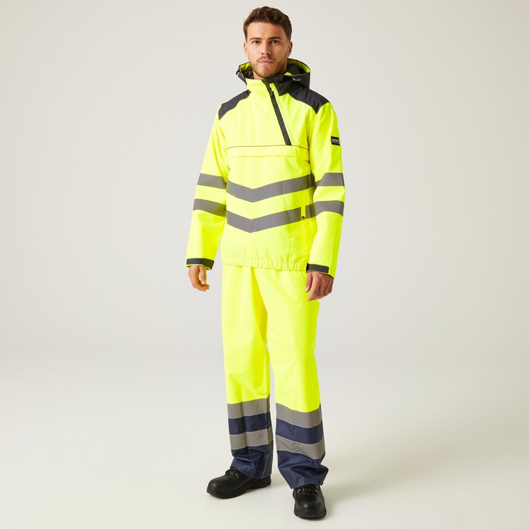 Men's Hi-Vis Waterproof Reflective Overhead Bomber Jacket Yellow Grey