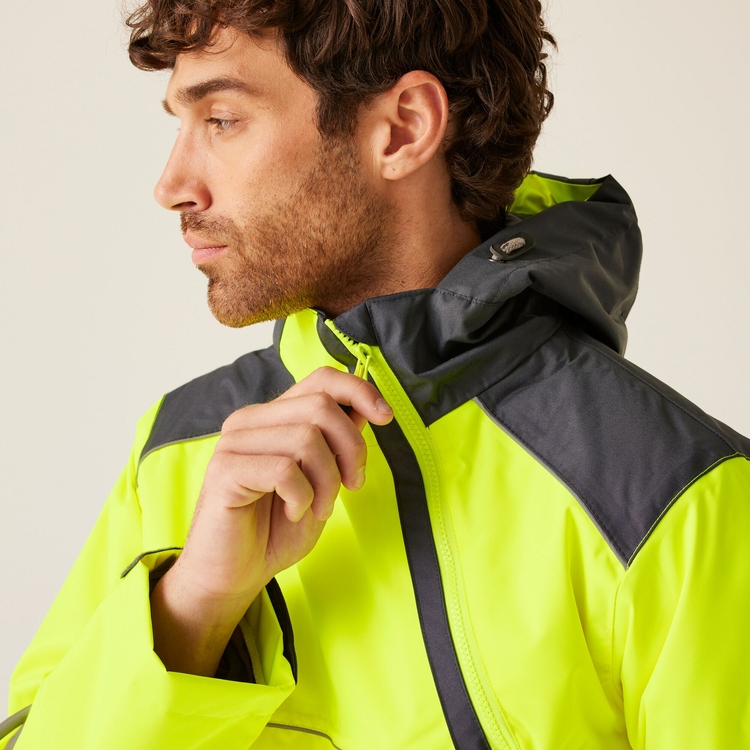 Men's Hi-Vis Waterproof Insulated Reflective Overhead Bomber Jacket Yellow  Grey