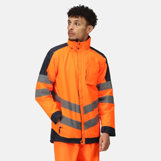 Hi-Vis wasserdichte, isolierte, reflektierende Arbeitsjacke mit Kapuze für  Herren - Orange