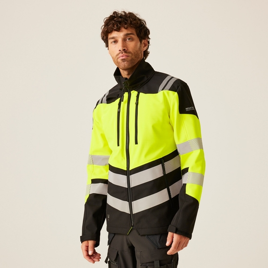Men's Hi-Vis X PRO 3 Layer Softshell Jacket - Class 2 Black Yellow