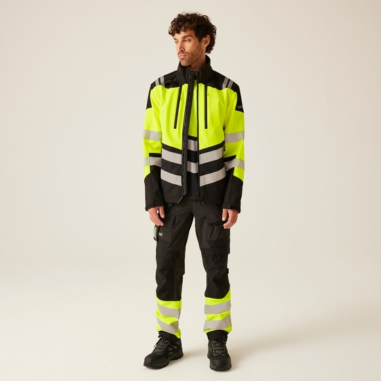 Men's Hi-Vis X PRO 3 Layer Softshell Jacket - Class 2 Black Yellow