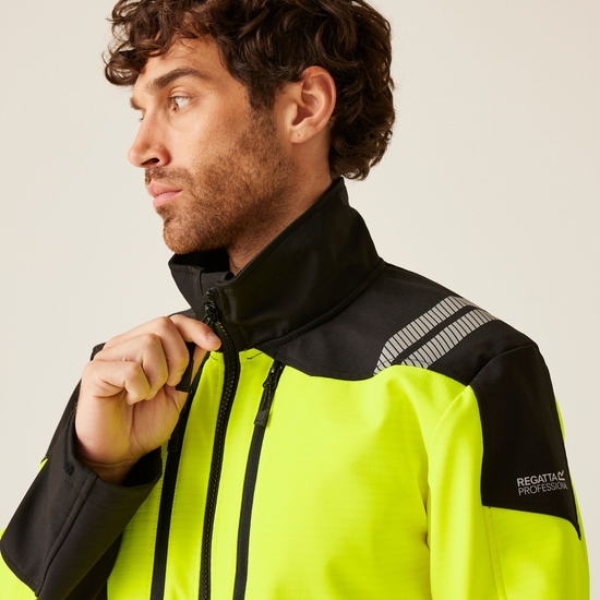 Men's Hi-Vis X PRO 3 Layer Softshell Jacket - Class 2 Black Yellow