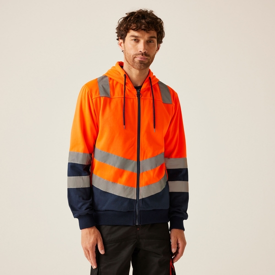 Men's Hi-Vis Pro Full Zip Hoodie Orange Navy