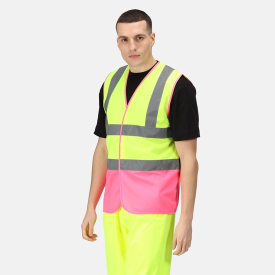 Men's Two Tone Hi-Vis Vest - Yellow/Pink