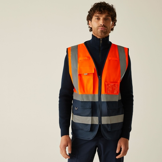 Men's Pro HI-VIS Executive Vest Orange Navy Regatta UK