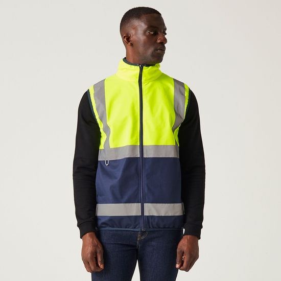 Men's Pro HI-VIS Full Zip Gilet Yellow Navy Regatta UK