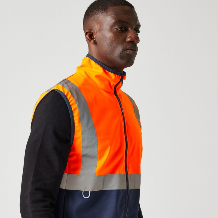 Men's Pro HI-VIS Full Zip Gilet Orange Navy Regatta UK