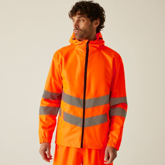 Men's Hi-Vis Pro Waterproof Reflective Packaway Work Jacket Orange
