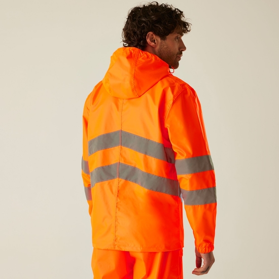 Men's Hi-Vis Pro Waterproof Reflective Packaway Work Jacket Orange