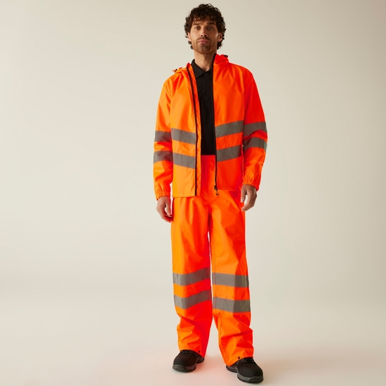 Men's Hi-Vis Pro Waterproof Reflective Packaway Work Jacket Orange