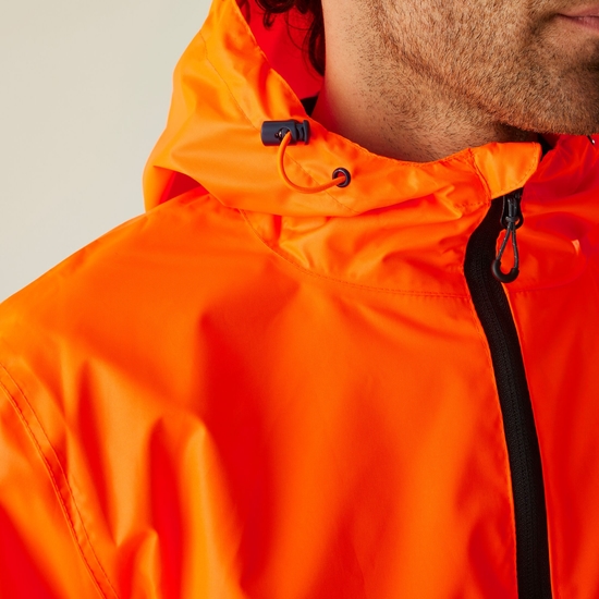 Men's Hi-Vis Pro Waterproof Reflective Packaway Work Jacket Orange