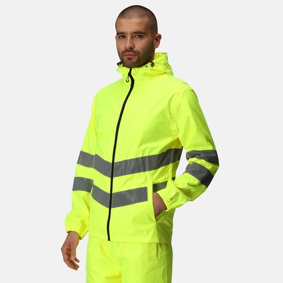 Men s Hi Vis Pro Waterproof Reflective Packaway Work Jacket Yellow Regatta UK